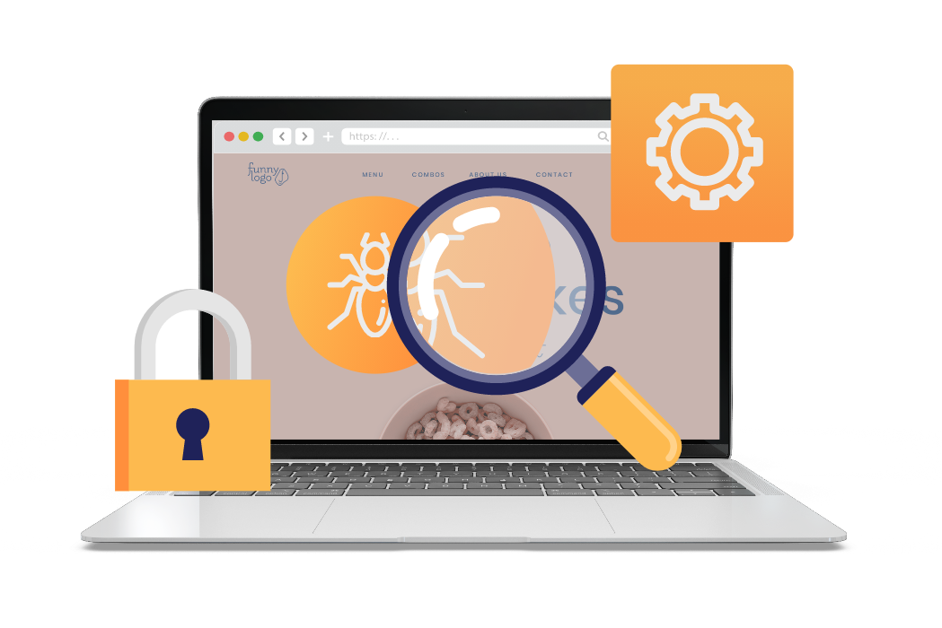 A laptop with a glass looking for bugs