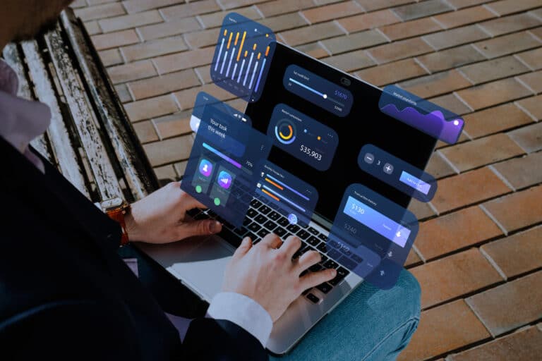 Dashboard UX interface showing key metrics and data visualization charts